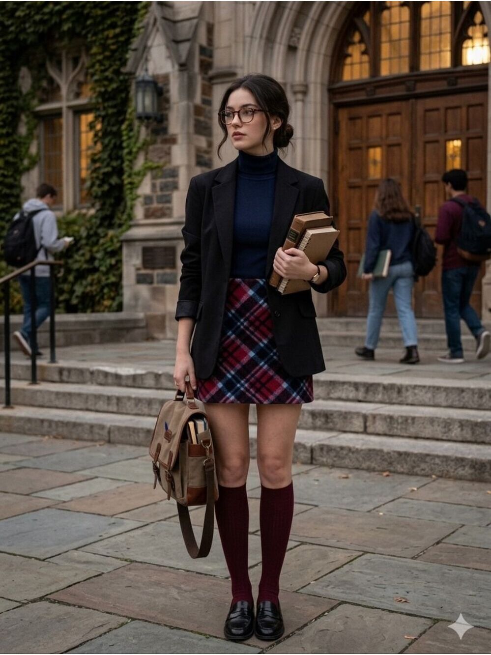 Forever 21 navy, red & white plaid Mini Skirt Size Medium Academia